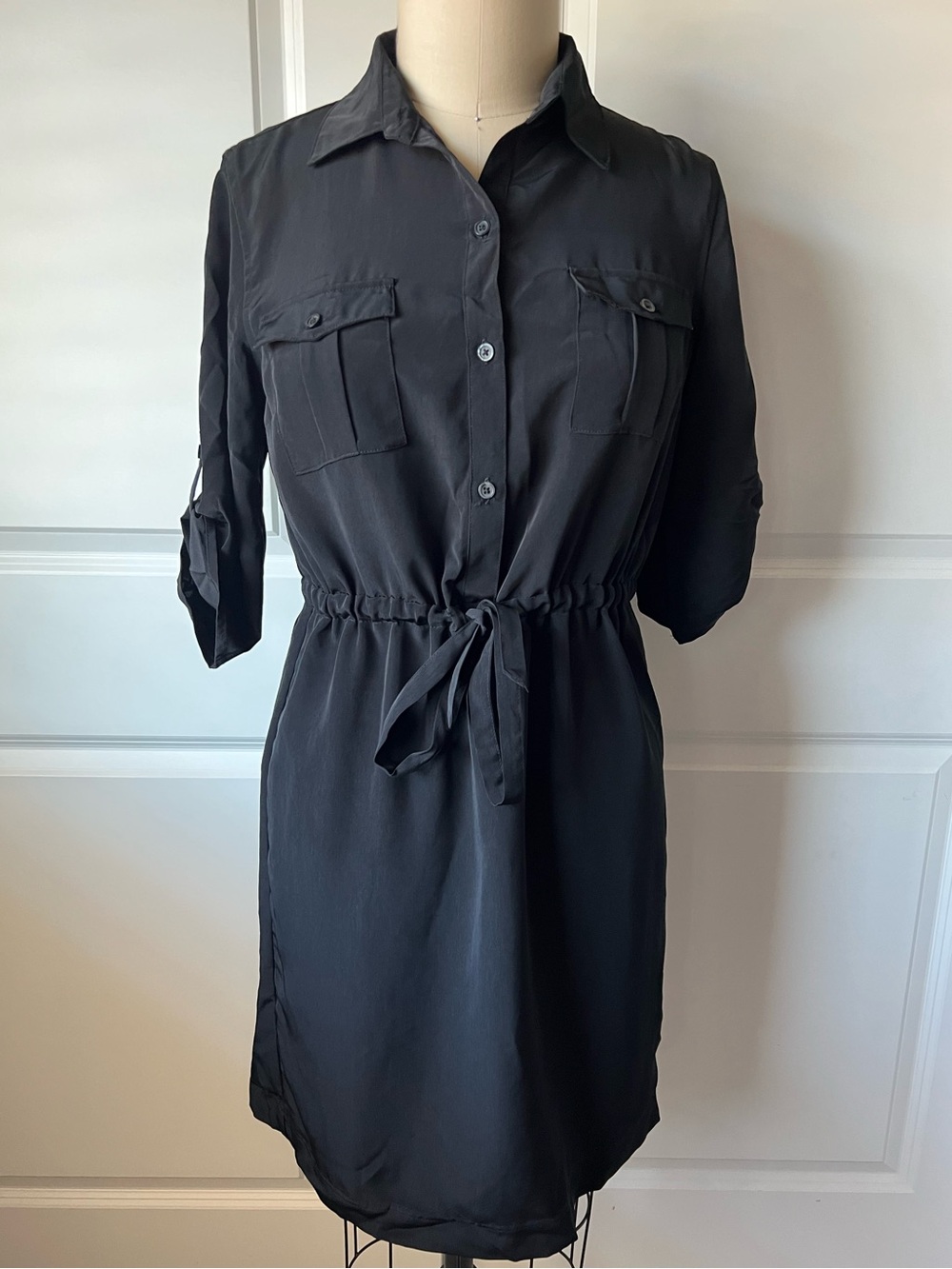 Mossimo Supply Co. Black Button-Front Midi Shirt Dress with Tie Waist